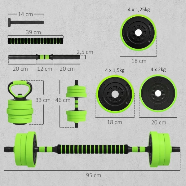 Zestaw hantli 4w1 regulowane 20 kg zielony SPORTNOW