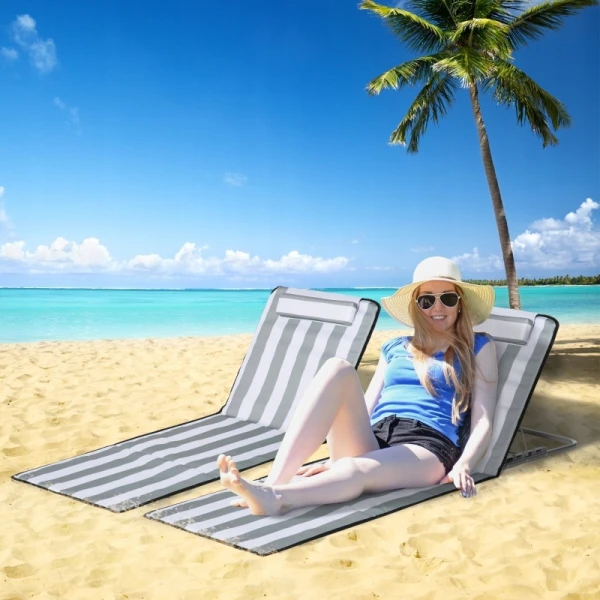 Leżak plażowy składany z regulowanym oparciem Outsunny szary zestaw 2szt.