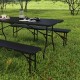 Zestaw składany stół campingowy z 2 ławkami Outsunny rattan HDPE czarny