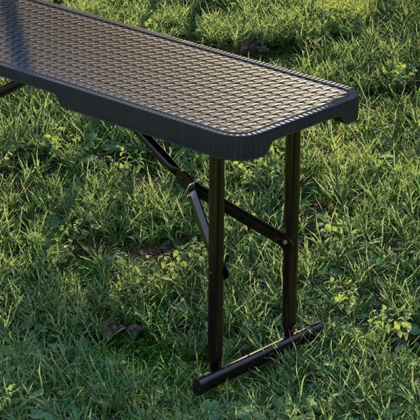Zestaw składany stół campingowy z 2 ławkami Outsunny rattan HDPE czarny