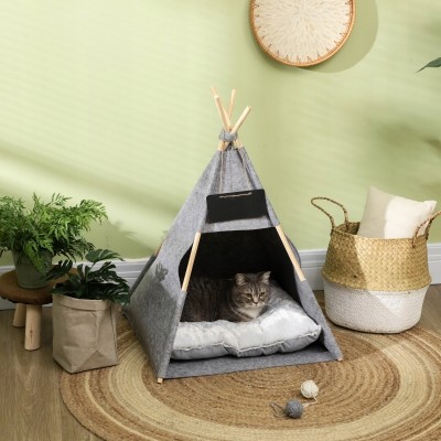 Namiot dla psa lub kota PawHut legowisko tipi z poduszką szary 58 cm