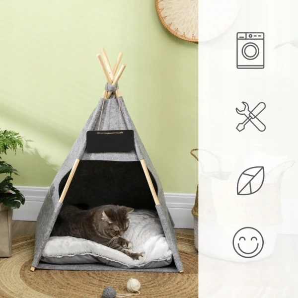 Namiot dla psa lub kota PawHut legowisko tipi z poduszką szary 58 cm