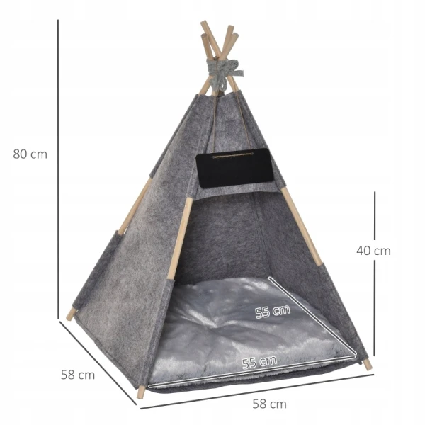 Namiot dla psa lub kota PawHut legowisko tipi z poduszką szary 58 cm