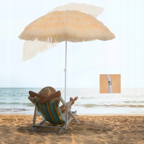 Parasol plażowy ogrodowy hawajski Outsunny Ø160 cm beżowy