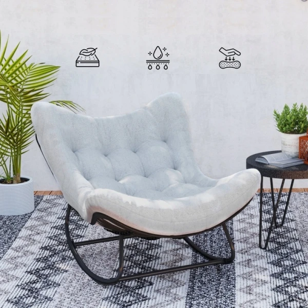 Fotel bujany huśtawka ogrodowa z poduszką Outsunny rattanowy szary