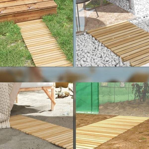 Ścieżka ogrodowa z drewna Outsunny 120 x 47 cm zwijana deska tarasowa