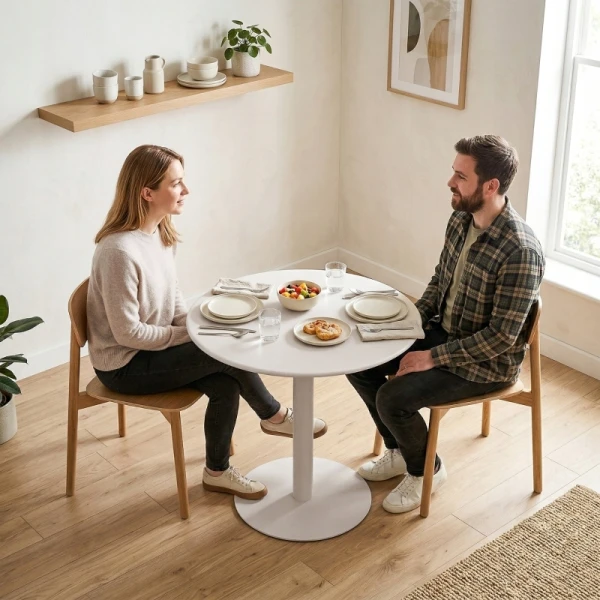 Stół kuchenny HOMCOM okrągły Ø60 cm stalowy beżowy