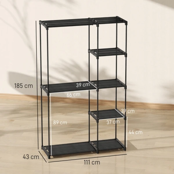 Szafa materiałowa z drążkami i półkami HOMCOM 185 cm czarna