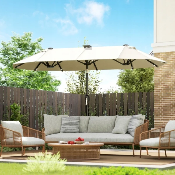 Parasol ogrodowy Outsunny podwójny LED solarny beżowy