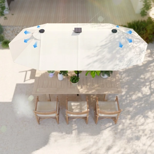 Parasol ogrodowy Outsunny podwójny LED solarny beżowy
