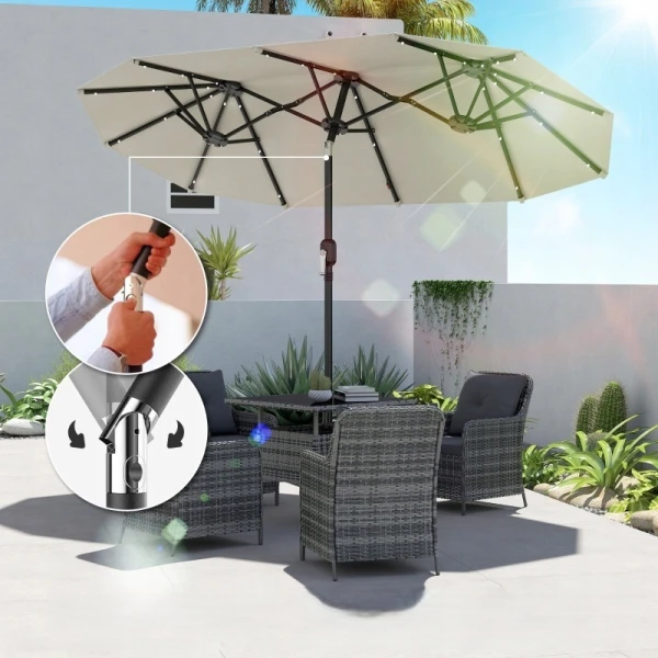Parasol ogrodowy Outsunny podwójny LED solarny beżowy