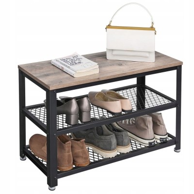 Ławka na buty z 2 półkami VASAGLE 73 cm industrialna szaro-czarna