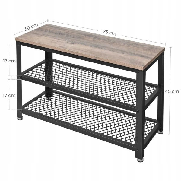 Ławka na buty z 2 półkami VASAGLE 73 cm industrialna szaro-czarna