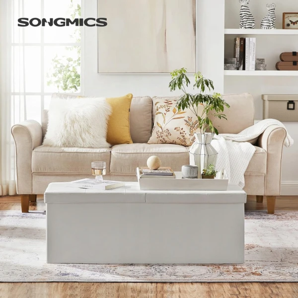 Składana ławka ze schowkiem 120L SONGMICS 110 cm biała