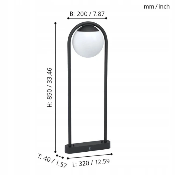 Słupek oświetleniowy prostokąt Eglo E27 85 cm czarny
